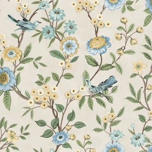 Feindekor Eleanor natürliche Tapete FD43448 - Ferienhaus Blumen Blatt Trail Vögel - Bild 1 von 7