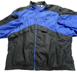 Vintage Nike Windbreaker Herren 2XL blau schwarz belüftet durchgehender Reißverschluss 90’s Swoosh Trainingsmantel - Bild 1 von 18