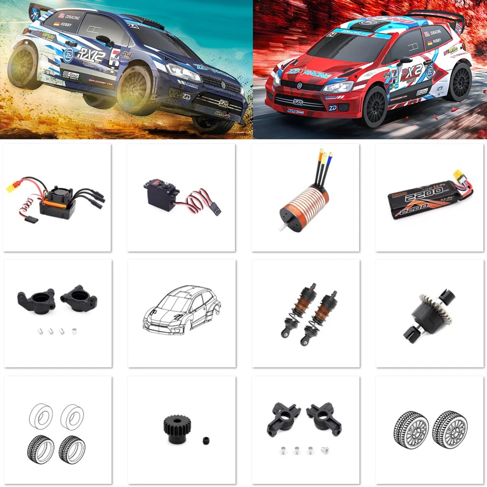 ZD RACING RX12 RC Car Shock Absorbers Rear Hub Wheel Battery Brushless Motor ESC - Image 1 of 1
