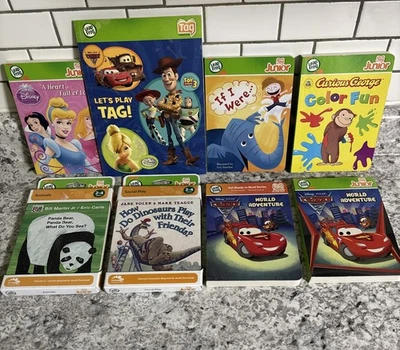 Lot of 8 Leap Frog TAG Early Reading Books Cinderella Woody Cars Curious George - Image 1 of 4