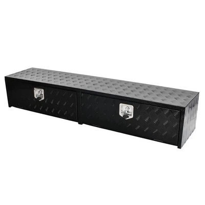 Aluminum 72"X16"X13" Diamond Tread Truck Trailer Tool Chest Job Box w/Drop Door - Image 1 of 4