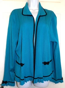 Beautiful Blue w/Black Trim MING WANG Long Sleeve Cardigan - XL - Picture 1 of 1