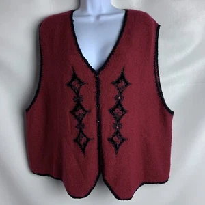 Vintage KORET Wollmischung Pullover Weste 2S rot mit Rose & Perlen Verzierung neu mit Etikett - Bild 1 von 8