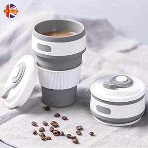 Collapsible Coffee Cup Silicone Foldable Reusable with Lid Travel Camping 350ML - Picture 1 of 18
