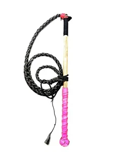 3.5ft-4ft Kids Yard Leather Stock Whip with pink handle - Picture 1 of 5
