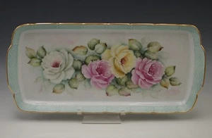 GRAF THUN KARLSBAD PORZELLANK HANDTABLETT ROSEN HANDBEMALTER KÜNSTLER SIGNIERT 14 ZOLL - Bild 1 von 7