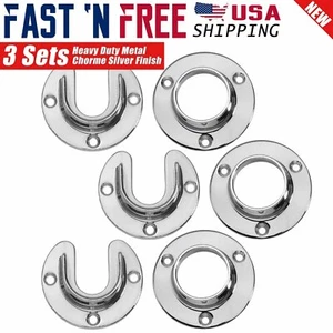 3x Heavy Duty Stainless Steel Closet Pole Sockets Rod End Support Chrome Silver - Picture 1 of 4