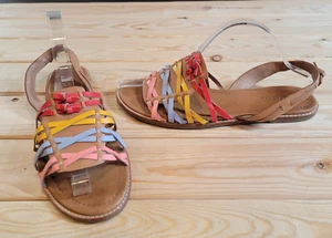 Madewell 9 Maya Huarache Sandals Multicolor Strappy Leather Sling Back Tan L6643 - Picture 1 of 18