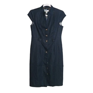 Dressbarn Chambray Shirt Dress Cap Sleeve Dark Denim Midi Dress Size 6 - Picture 1 of 4