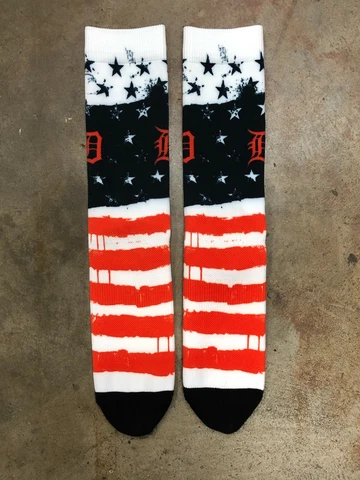 Detroit Tigers MLB Mens Large Socks Fits 6-12 PKWY Stars N' Bars Crew Flag Cover