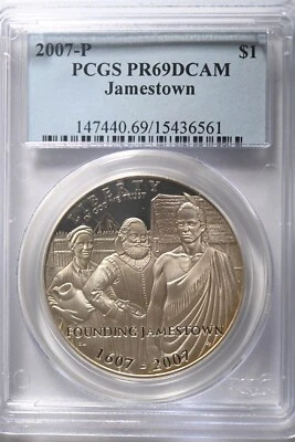 2007 P Jamestown $1 Silver 400th Anniversary coin-PCGS PR69 DCAM - Image 1 of 2