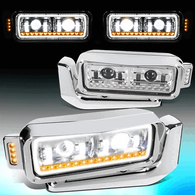 适用于 1981 - 2021 Peterbilt 359 379 389 LED 顺序信号投影仪前灯 — 第 1/4 张图片