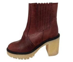 Free People James Wine Leather Heeled Chelsea Boots New Size 37.5 - Picture 1 of 13
