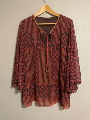 Poncho túnica suave envolvente para mujer grande rojo geométrico con cuentas relajado boho Foto 1 de 4