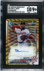 2021 Bowman Chrome T.J. White Gold Wave Refractor Auto /50 SGC 9 Mint w/ 10 Auto - Picture 1 of 2