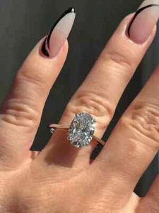 Oval Cut 2.8Ct Lab Created Diamond Solitaire Engagement Ring 14K White Gold FN - Picture 1 of 5