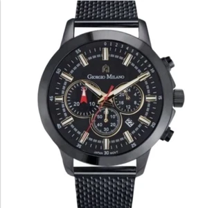 GIORGIO MILANO WATCH ROUND IP STAINLESS STEEL CASE BLACK DIAL MEN STYLESANTE-224 - Picture 1 of 16