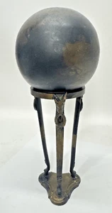 Asian Brass Cloisonné Ball On Metal Bronze Mosaic Ram Head Feet Stand Decoration - Picture 1 of 8