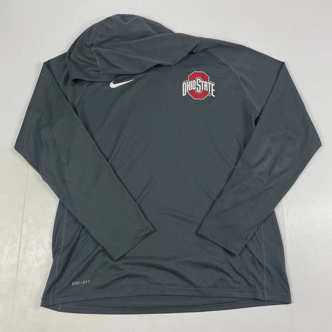 Ohio State Buckeyes Shirt Mens Large Gray Nike Dri-Fit Hoodie Long Sleeve NCAA Cover