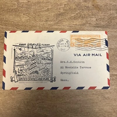 1937 First Flight Cover Millimocket Houlton Presqu Isle Caribou Ma. To Mass. - Image 1 of 4