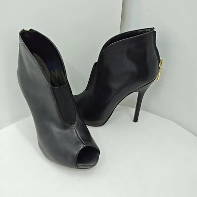 Tacones GUESS Shooties Ashleigh Talla 7.5 Cuero Negro Punta abierta Cremallera trasera Foto 1 de 4