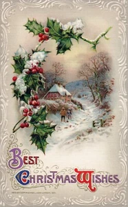 John Winsch Best Christmas Wishes People on Snowy Path Vintage Postcard - Picture 1 of 2