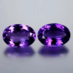 11.08 ct (2pcs) Topnotch MATCHING PAIR Oval Shape (14 x 10 mm) Purple Amethyst - Picture 1 of 2