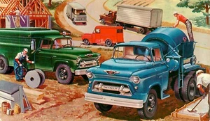 ANTIQUE CHEVROLET TRUCKS, CEMENT MIXER, VINTAGE POSTCARD (V2) - Picture 1 of 2