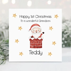 Handmade Personalised 1st Christmas Card Baby Boy Son Grandson Santa Chimney - Picture 1 of 3