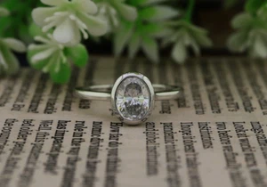 1.25CT Oval Cut Moissanite Engagement Ring Classic Bezel Solitaire Wedding Ring - Picture 1 of 7