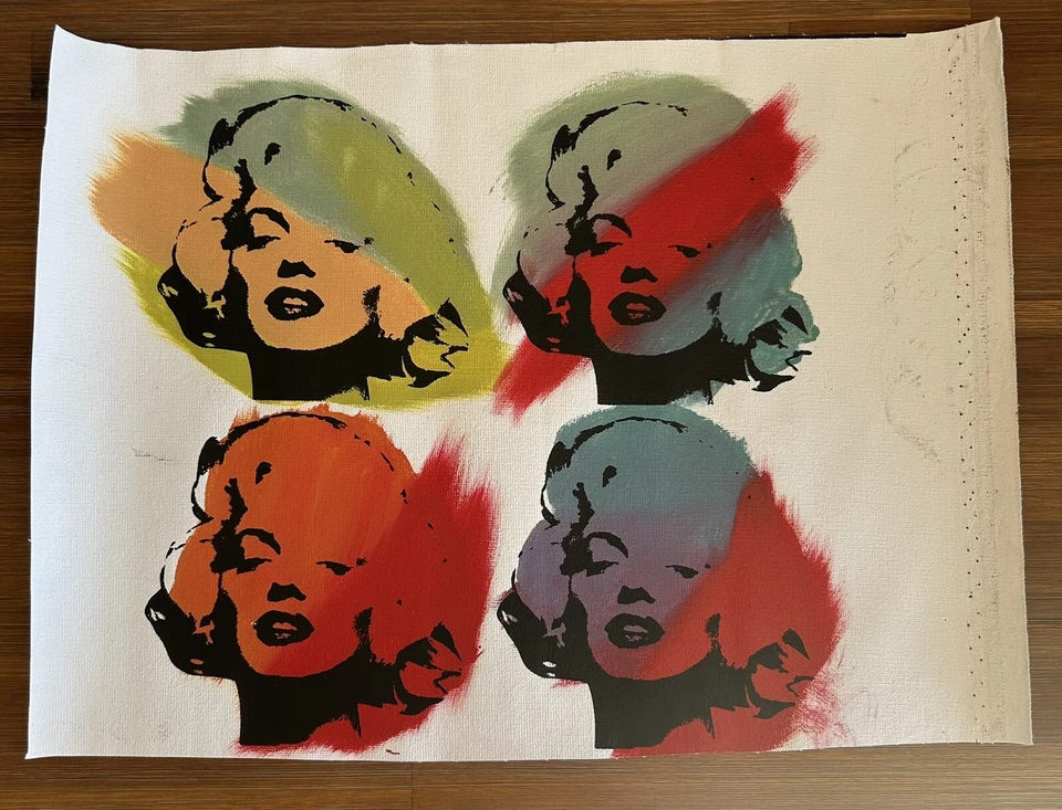 Steve Kaufman SAK "4 Marilyn's" Marilyn Monroe/50 lienzo al óleo serigrafía Warhol Foto 1 de 4