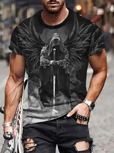 Men's Demon Print T-shirt, Casual Short Sleeve Crew Neck Tee, Men's Clothing - Picture 1 of 7