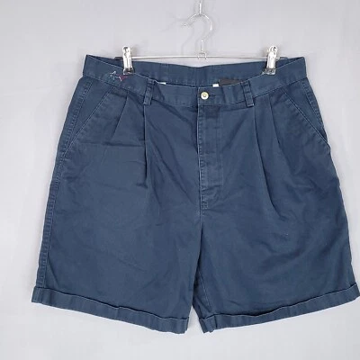 Pantalones cortos para hombre Greg Norman chinos plisados delanteros tiro medio azul talla 36 Foto 1 de 4