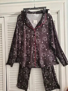Hanes 2 Piece Long Sleeve Pajamas Set - New 3X - Very Soft - Black White - Picture 1 of 11