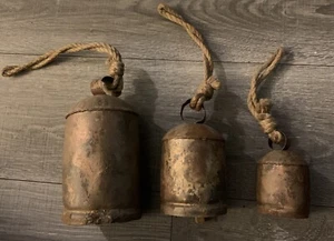 Set of 3 Giant Harmony Cow Bells Vintage Handmade Rustic Christmas Bell Home - Picture 1 of 6
