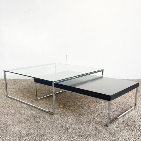 Chrome Glass Top and Wooden Top Nesting Coffee Table Set by Bo Concepts Cover