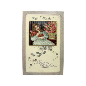 P01A Viktorianisches Mädchen mit Rosen geprägte Postkarte: 1 ¢ Franklin #331? - Posted 1909 - Bild 1 von 2