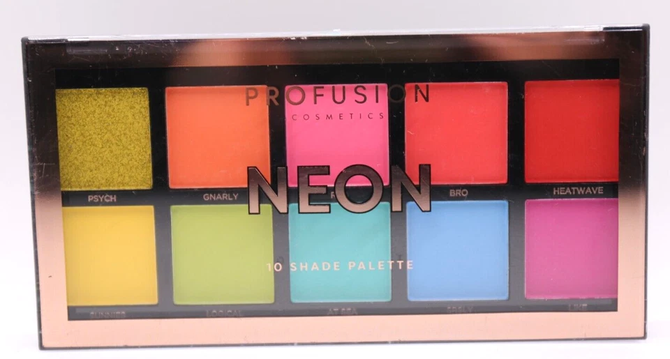 PROFUSION Cosmetics 10 Shade Eyeshadow Palette NEON 0.42oz. each. PSYCH GNARLY