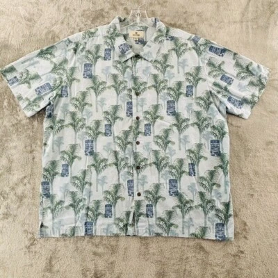 Vintage Solitude Hawaiian Tiki Shirt Mens XXL Blue Green Short Sleeve Button Up - Image 1 of 4