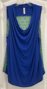 Sweet Pea zweifarbiger Pullover Bluse Gr. L blau grün ärmellos Wasserfallausschnitt F23 - Bild 1 von 6