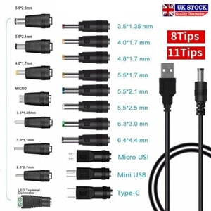 Cavo di Alimentazione Ricarica 19Tips USB 5.5mm/2.1mm 3.5mm/1.35mm 5V DC Barrel Jack Spina - Foto 1 di 12
