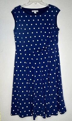 Vestido Coldwater Creek 14 Azul Lunares Midi Cintura Acanalada Oficina Carrera Todos los Días Foto 1 de 4