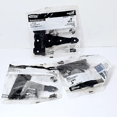 Set of 3 Stanley 4" T-Hinges Black Ornamental Finish Natl Hardware Doors Cabinet - Image 1 of 4