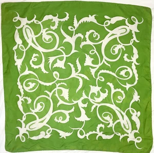 Vintage Green White Square Silk Scarf - Picture 1 of 6