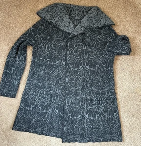 Peruvian Connection Alpaca Wool Jacquard Cardigan Coat Sweater – Gray Floral – L - Picture 1 of 15