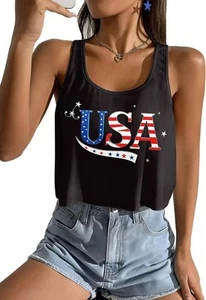 Women's American Flag Sleeveless Crop Top - USA Patriotic 4th of July Camisole - Picture 1 of 71