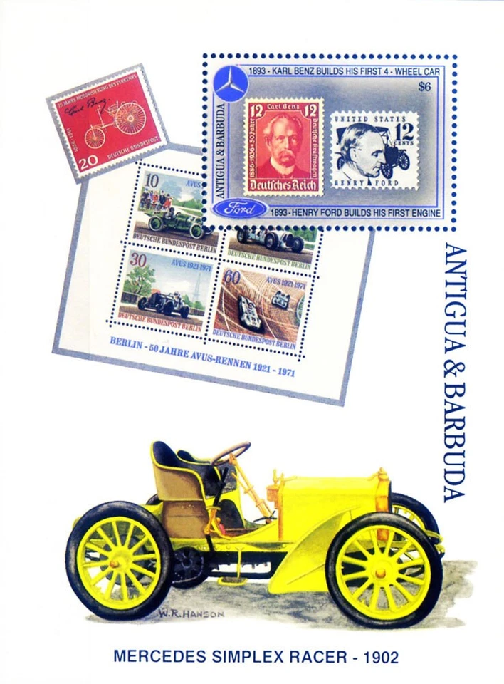 Antiguo y Barbuda. Coches vintage 1993. Hoja. Foto 1 de 1
