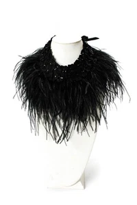 Anne Fontaine Womens Beaded Feather Trim Bib Collar Necklace Black - Picture 1 of 5