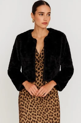 Perceptions New York Black Faux Fur Cropped Jacket Women’s XL Holiday Party - Image 1 of 4
