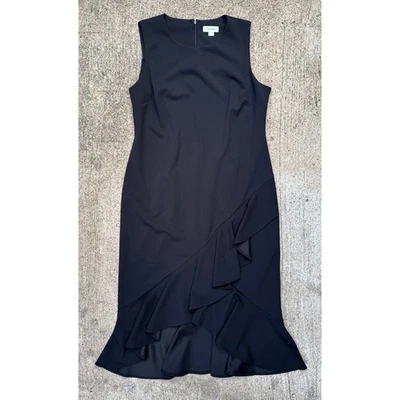 Nuevo Vestido Vaina Calvin Klein Negro Entrecruzado Volantes Sin Mangas Talla 14 Foto 1 de 4